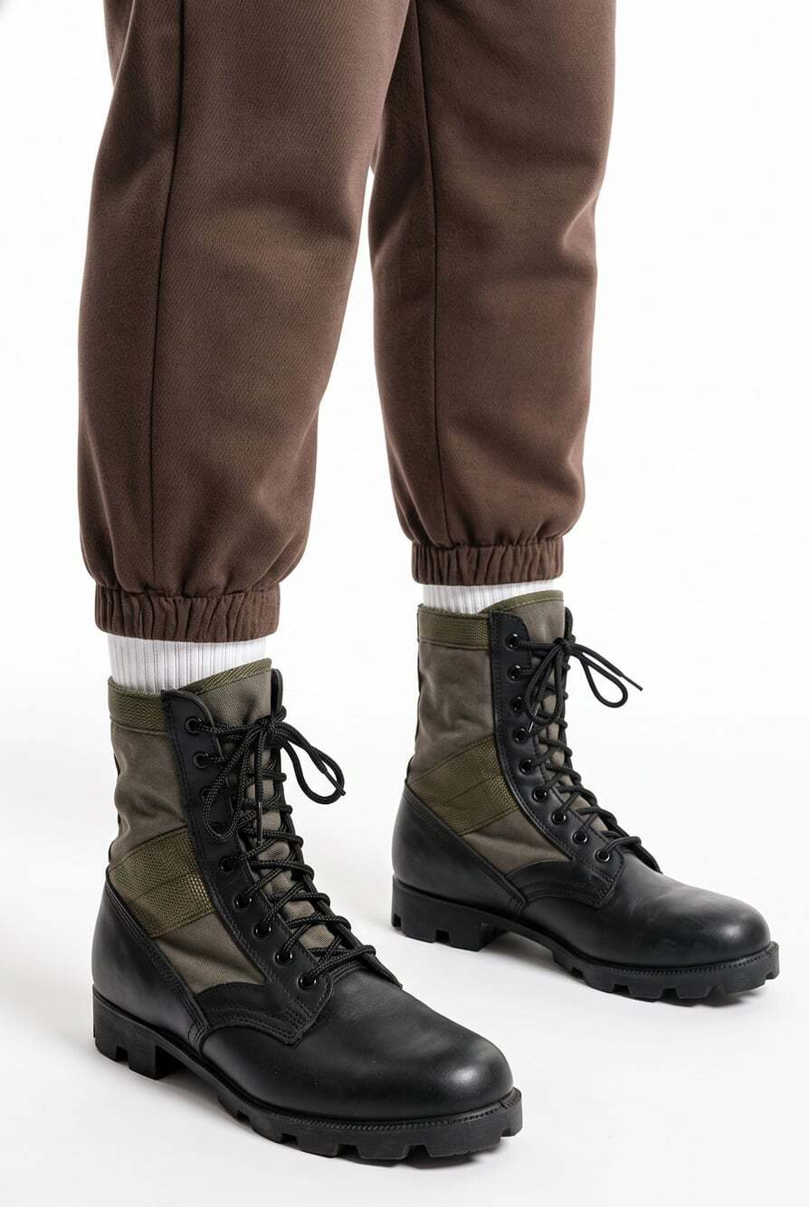 Vintage U.S. Army Boots Mens Size 10 Black Green Leather Canvas Lace Up Jungle